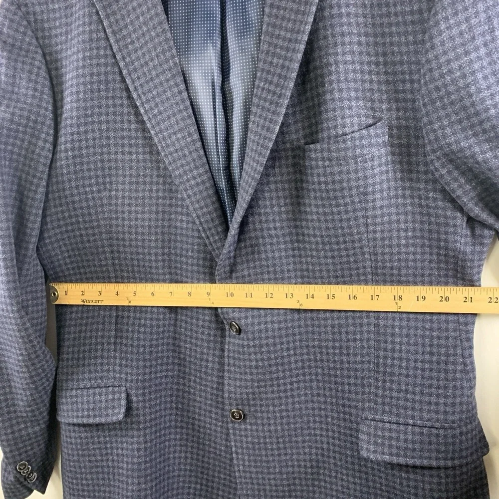 Mens Wool Micro Check Sport Coat Size 46L Blazer Blue Preppy Tailored Fit Blazer